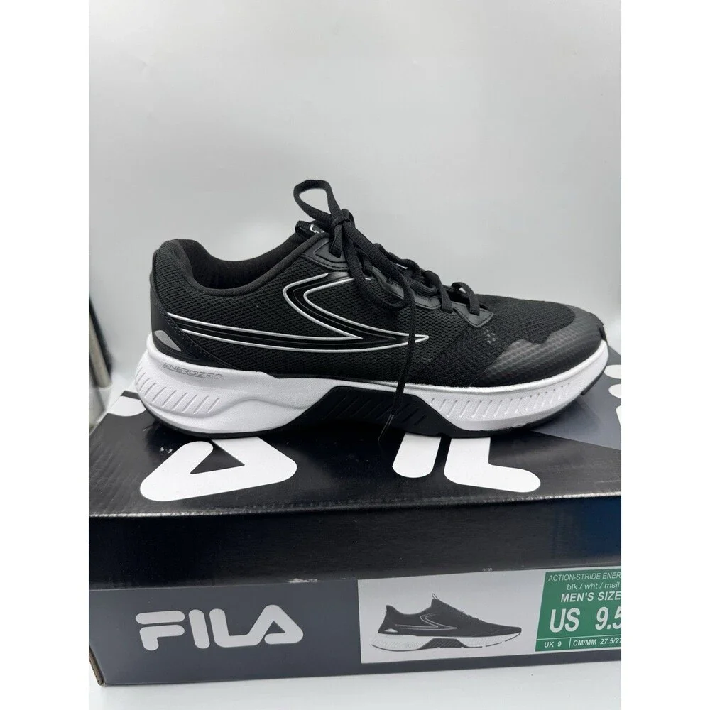 FILA Men’s Action-Stride Energized Black White Athletic Sneakers Shoes Size 9.5